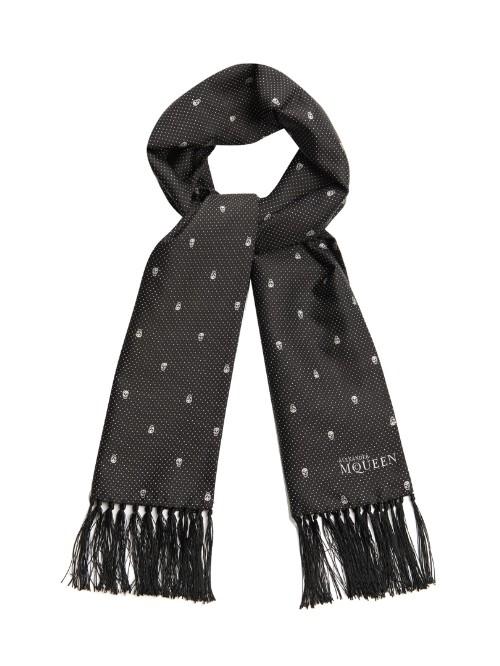 Alexander Mcqueen Pin-dot And Skull-print Silk Scarf