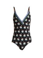 Stella Mccartney Swan-print Deep V-neck Swimsuit