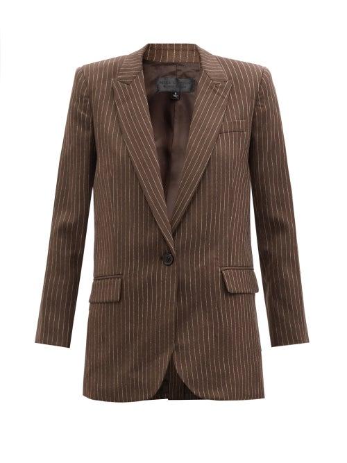 Nili Lotan - Diane Single-breasted Pinstriped Wool Jacket - Womens - Brown Stripe