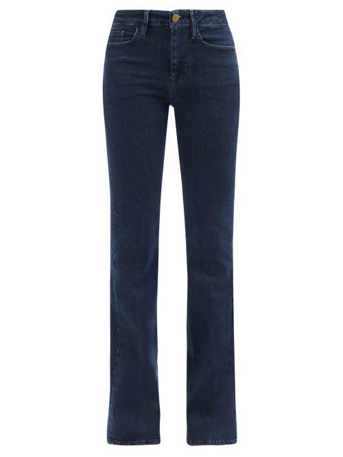 Frame - Le One High-rise Organic Cotton-blend Flared Jeans - Womens - Dark Denim