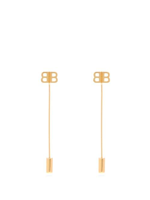 Matchesfashion.com Balenciaga - Logo Plaque Pin Earrings - Womens - Gold