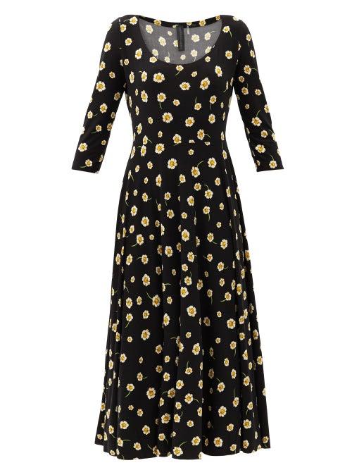 Matchesfashion.com Norma Kamali - Scoop-neck Floral-print Jersey Dress - Womens - Black Print