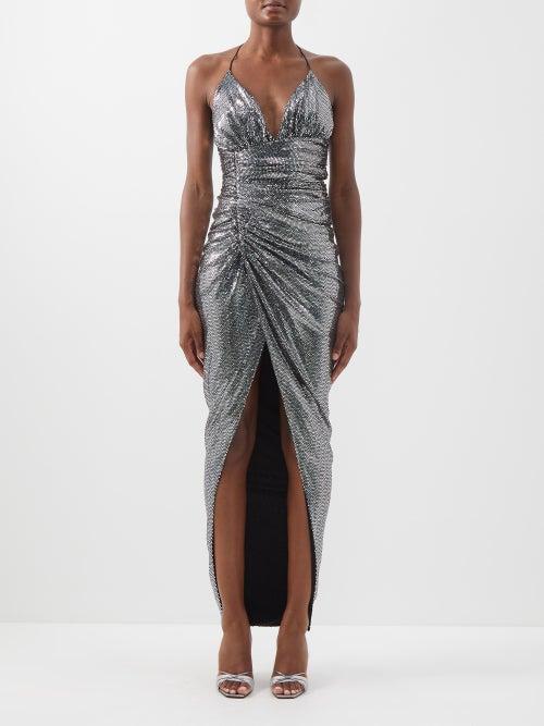 Alexandre Vauthier - Slit-front Sequinned Halterneck Gown - Womens - Silver
