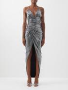 Alexandre Vauthier - Slit-front Sequinned Halterneck Gown - Womens - Silver