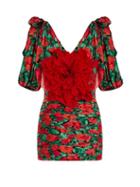 Matchesfashion.com Gucci - Flower Embellished Ruched Silk Mini Dress - Womens - Red Print