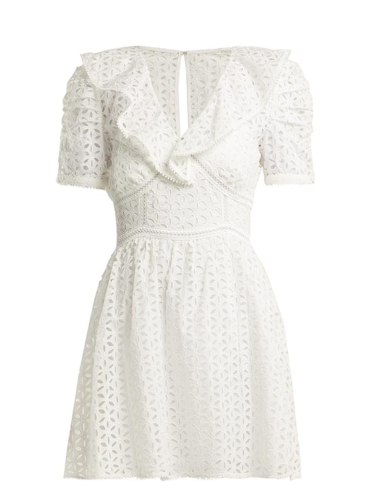 Self-portrait Petal-embroidered Cotton Mini Dress