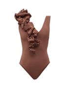 Matchesfashion.com Maygel Coronel - Yaneth Ruffled Swimsuit - Womens - Brown