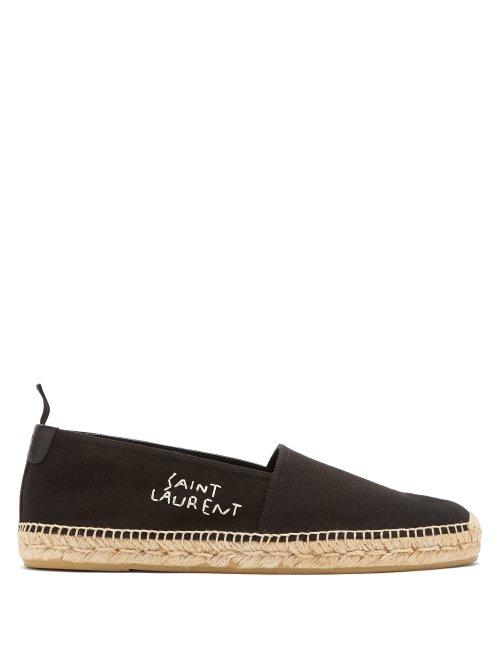 Matchesfashion.com Saint Laurent - Logo Embroidered Cotton Canvas Espadrilles - Mens - Black