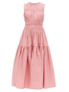 Matchesfashion.com Roksanda - Isilda Ruched Cotton Poplin Midi Dress - Womens - Pink