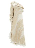 Matchesfashion.com Dundas - One-shoulder Feather-jacquard Crepe Dress - Womens - White