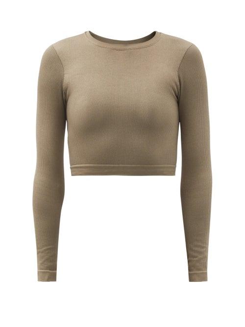 Ladies Activewear Prism - Evoke Ribbed Stretch-jersey Cropped Top - Womens - Khaki