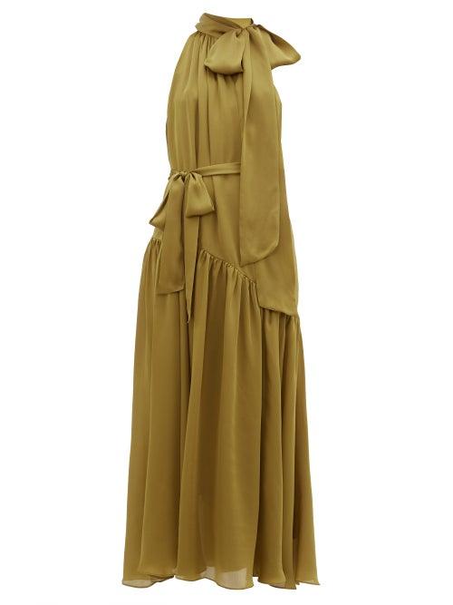 Matchesfashion.com Zimmermann - Super Eight Pussy-bow Silk-charmeuse Maxi Dress - Womens - Khaki