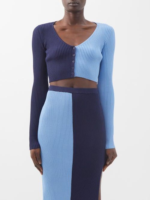 Staud - Maron Rib-knit Jersey Cropped Cardigan - Womens - Blue Multi