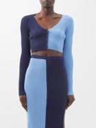 Staud - Maron Rib-knit Jersey Cropped Cardigan - Womens - Blue Multi