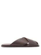 Matchesfashion.com Marsll - Spatola Crossover-strap Grained-leather Slides - Mens - Dark Brown