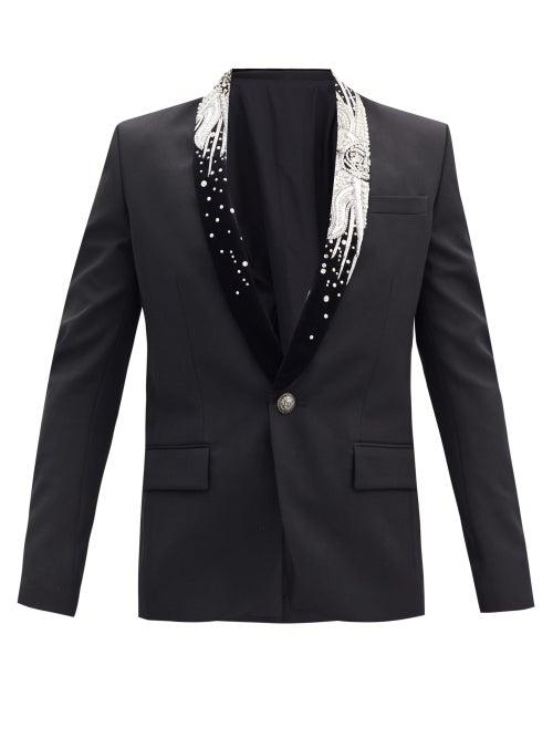 Matchesfashion.com Balmain - Zardozi-embroidered Wool-barathea Tuxedo Jacket - Mens - Black