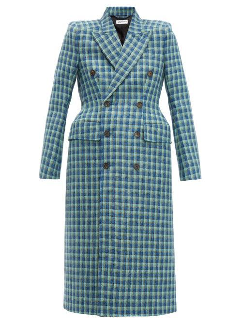 Matchesfashion.com Balenciaga - Hourglass Checked Double Breasted Wool Coat - Womens - Blue Multi