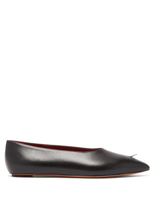 Matchesfashion.com Marni - Ring Pierced Point Toe Leather Flats - Womens - Black