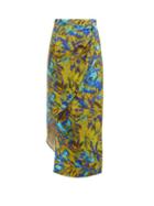 Matchesfashion.com Raey - Asymmetric Uv Floral Print Silk Skirt - Womens - Blue Print