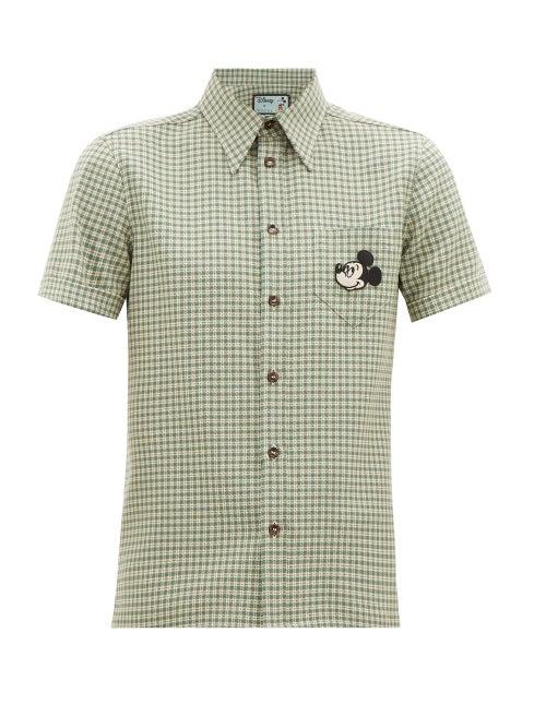 Matchesfashion.com Gucci - Mickey Mouse-appliqu Checked-wool Shirt - Mens - Green
