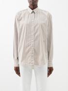Toteme - Point-collar Striped Organic-cotton Poplin Shirt - Womens - Dark Taupe