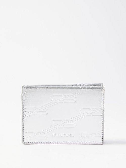 Balenciaga - Bb-logo Metallic-leather Bi-fold Wallet - Mens - Silver