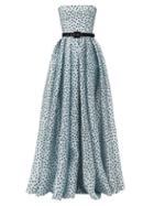 Matchesfashion.com Rasario - Strapless Polka-dot Silk-organza Gown - Womens - Light Blue