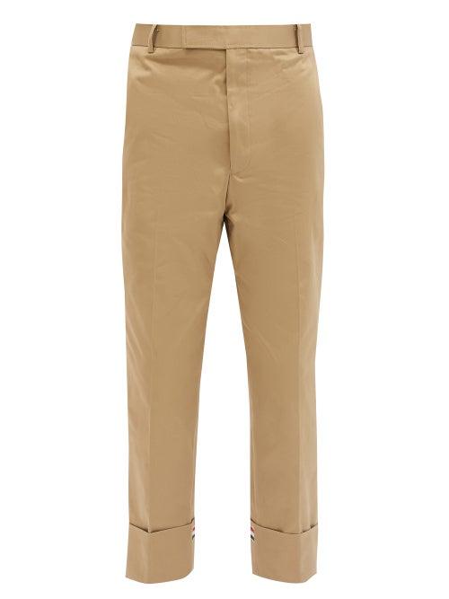 Matchesfashion.com Thom Browne - Tricolour-trim Cotton-twill Straight-leg Trousers - Mens - Beige