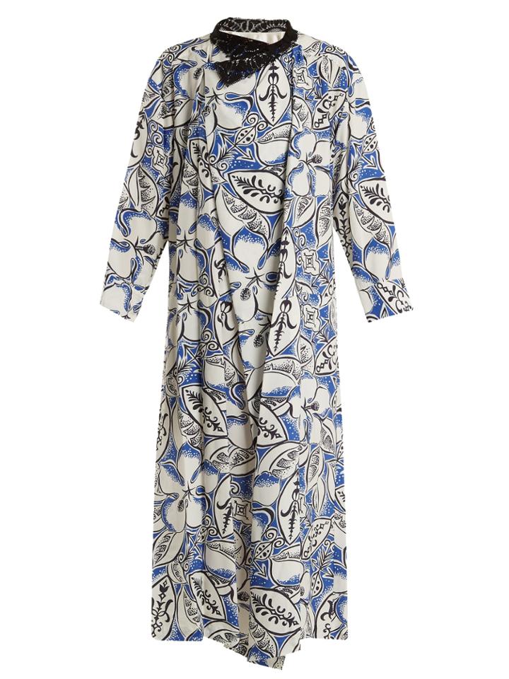 Toga Floral-print Lace-collar Midi Dress