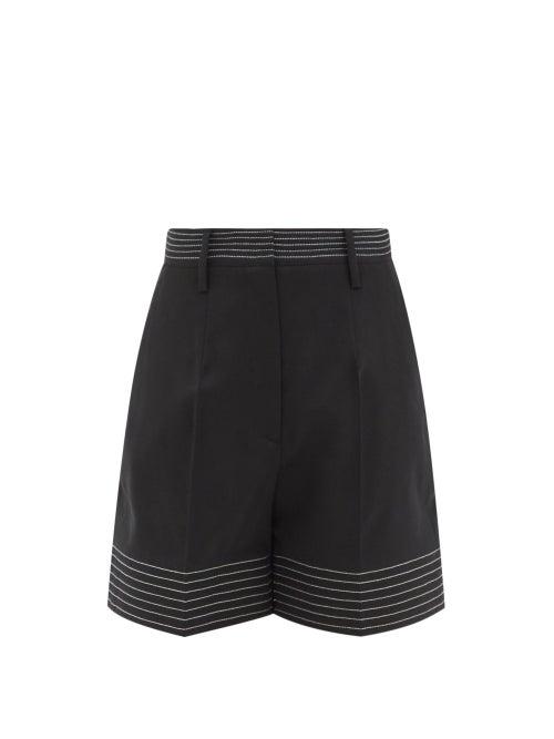 Ladies Rtw Mm6 Maison Margiela - Topstitched Gabardine Shorts - Womens - Black