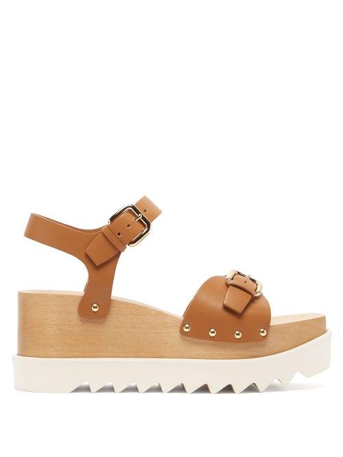 Matchesfashion.com Stella Mccartney - Elyse Faux-leather Wood-platform Sandals - Womens - Tan