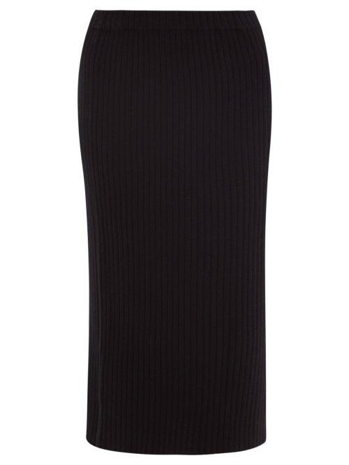 Matchesfashion.com Allude - Ribbed-knit Cashmere Midi Skirt - Womens - Black