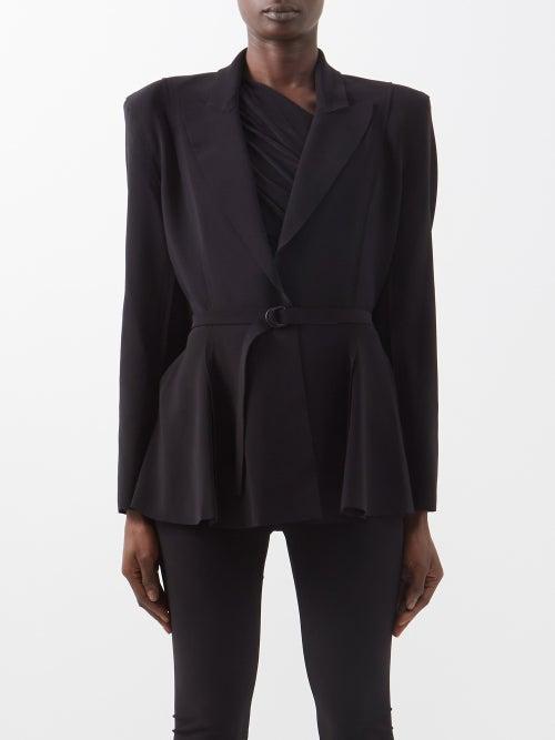 Norma Kamali - Belted Stretch-jersey Flared Jacket - Womens - Black