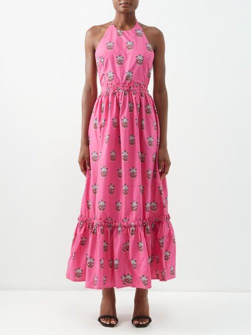 Rhode - Salena Printed Cotton Halterneck Dress - Womens - Pink Print