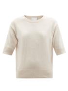 Allude - Short-sleeved Cashmere Sweater - Womens - Light Beige