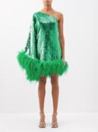 Taller Marmo - Piccolo Disco Ubud Feather-trim Dress - Womens - Green