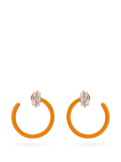 Matchesfashion.com Bea Bongiasca - Tendril Crystal, Rose-gold & Enamel Hoop Earrings - Womens - Orange Multi