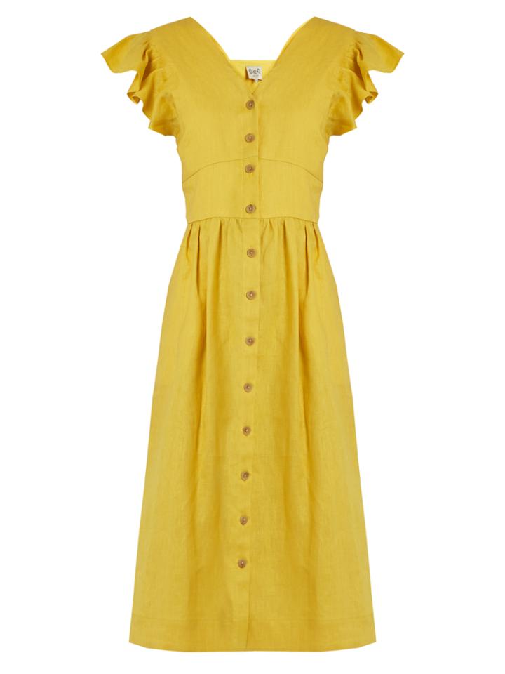 Sea Ischia Ruffled-sleeve Linen Dress