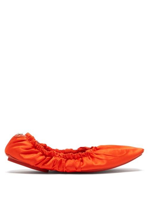 Jimmy Choo - Logo-plaque Satin Ballet Flats - Womens - Orange