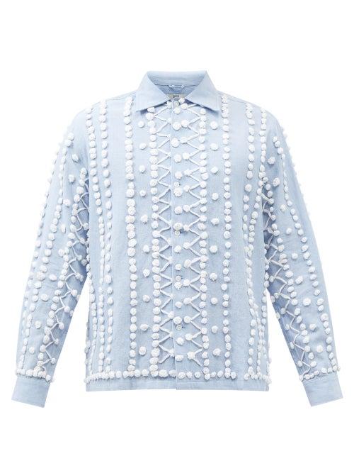 Bode - Havana Pompom-embroidered Cotton-canvas Shirt - Mens - Blue