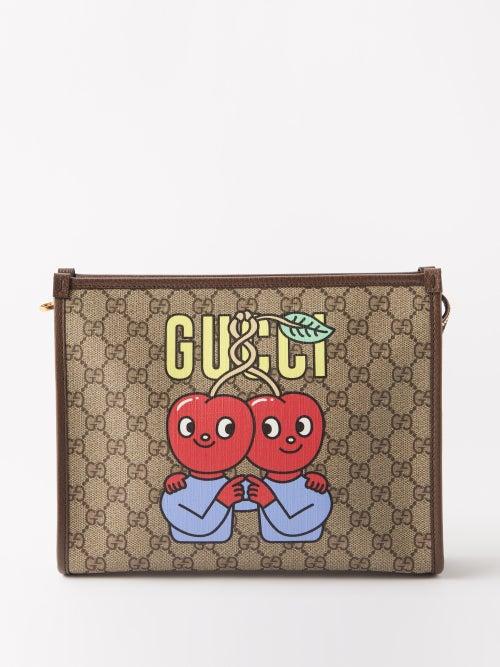Gucci - X Pablo Delcielo Cherry-print Gg-monogram Pouch - Mens - Beige Multi