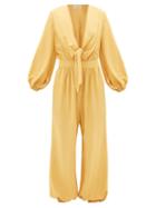 Matchesfashion.com Adriana Degreas - Plunge Tie-front Elasticated-cuff Jumpsuit - Womens - Yellow
