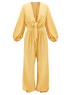 Matchesfashion.com Adriana Degreas - Plunge Tie-front Elasticated-cuff Jumpsuit - Womens - Yellow