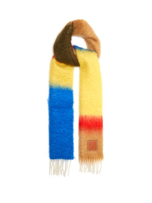 Loewe - Striped Brushed Mohair-blend Scarf - Womens - Blue Multi