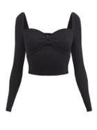 Self-portrait - Sweetheart-neckline Rib-knit Sweater - Womens - Black