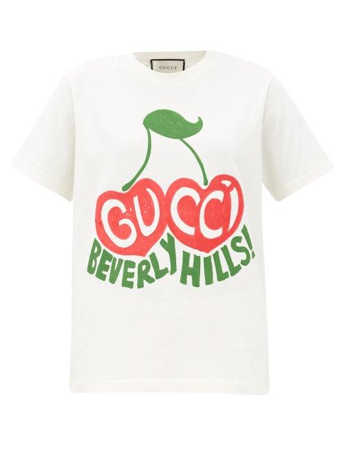 Matchesfashion.com Gucci - Beverly Hills Cherry-print Organic-cotton T-shirt - Womens - White Print