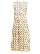 Matchesfashion.com Gucci - Pleated Horsebit Print Silk Faille Dress - Womens - Ivory Multi