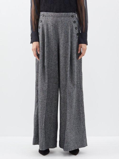 Erdem - Frankie Wide-leg Wool-blend Trousers - Womens - Dark Grey