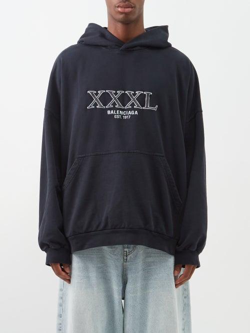 Balenciaga - Logo-embroidered Cotton-jersey Hooded Sweatshirt - Mens - Black White