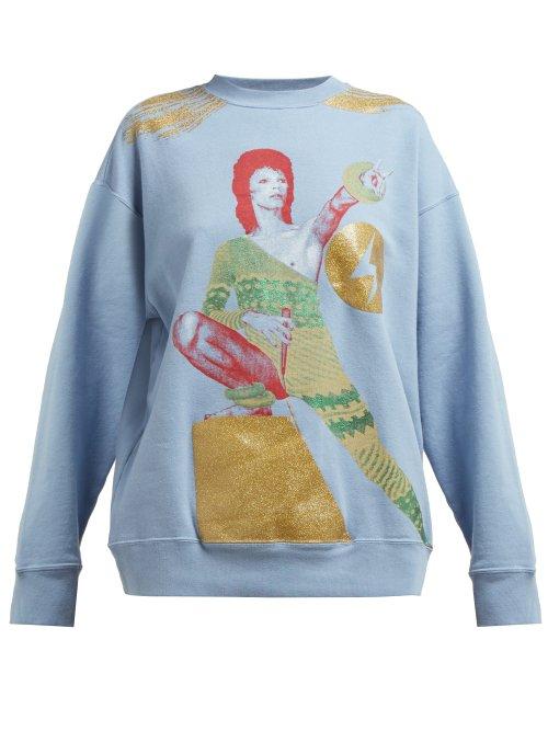 Matchesfashion.com Undercover - David Bowie Print Loop Back Cotton Sweatshirt - Womens - Blue